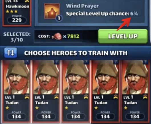 level up heroes chances