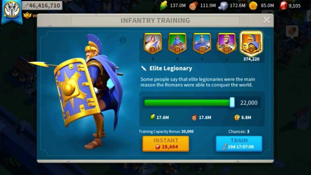 rise of kingdoms T5 troop training costs