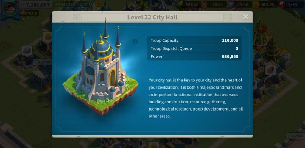 rise of kingdoms city hall level 17